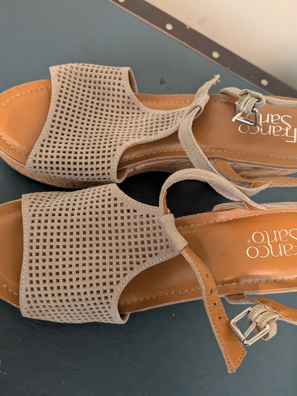 Franco Sarto Women’s Beige Cork Wedge Sandals